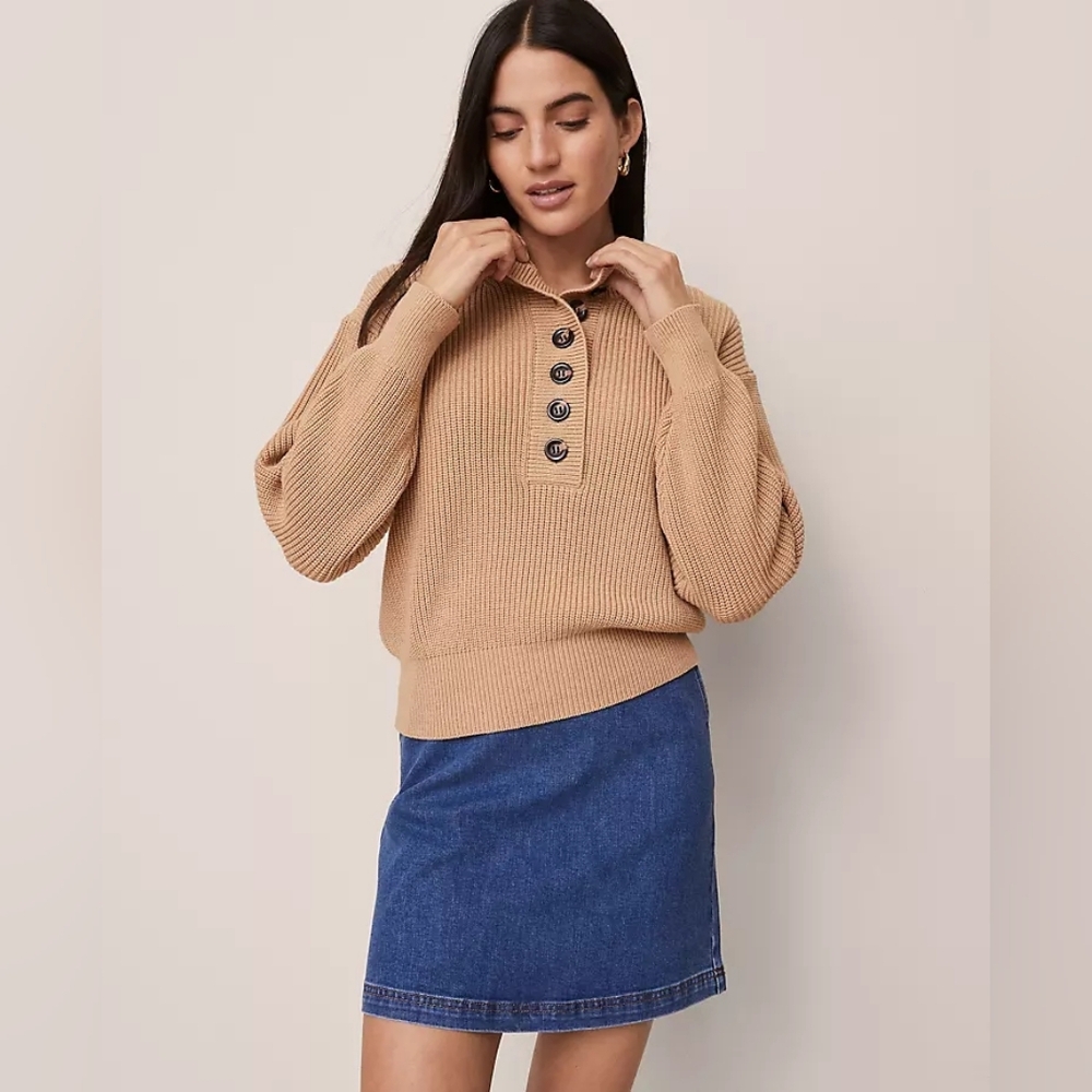 Ann Taylor Weekend Collection Ribbed Henley Sweater Size XS